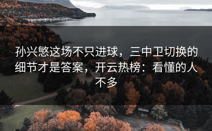 孙兴慜这场不只进球，三中卫切换的细节才是答案，开云热榜：看懂的人不多
